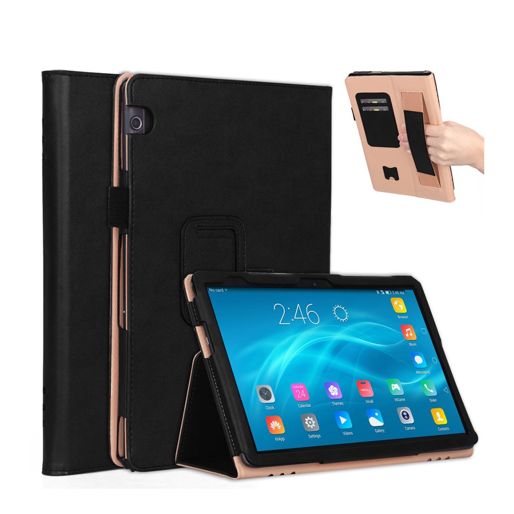 Image of Huawei MediaPad T5 10.1" Vintage Leder Tasche Flipcase mit Kartenfächern & Trageschlaufe - Schwarz bei Apfelkiste.ch