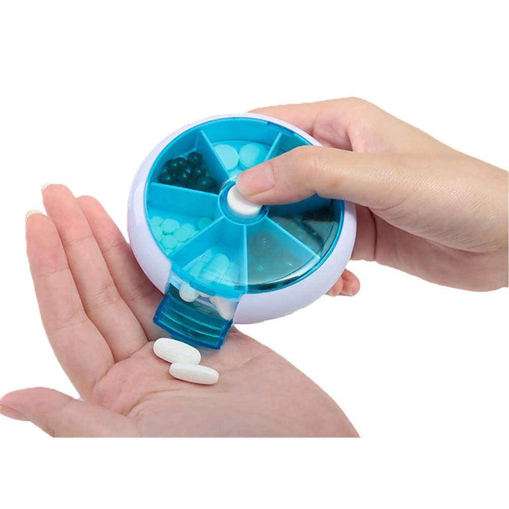 Image of (Ø8.5cm) Medikamenten Dosierer 7 Tage Dosett Tablettenbox Pillendose Tablettenspender - Blau / Weiss bei Apfelkiste.ch