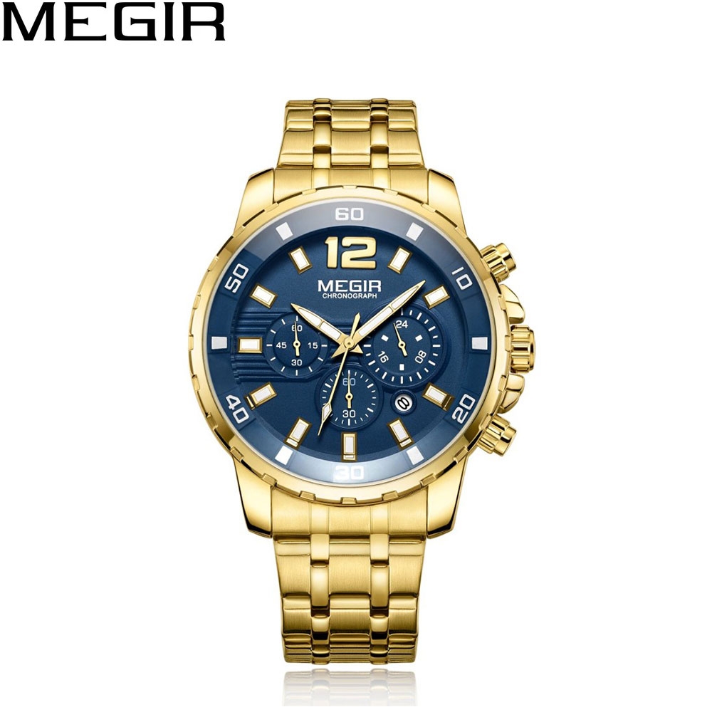 Analoge Quarz Herrenuhr Armbanduhr mit Chronograph - Gold