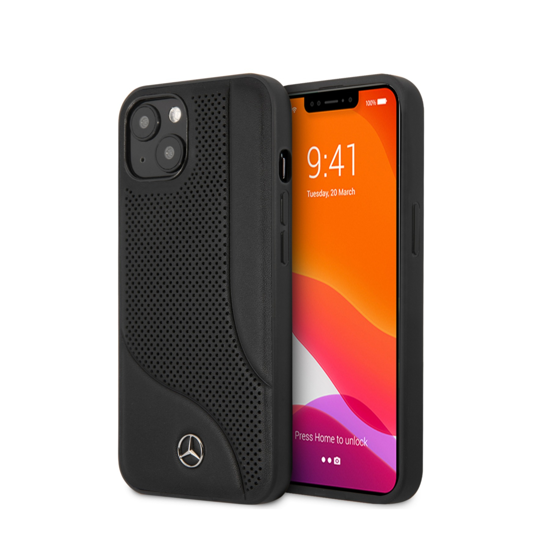 Image of Mercedes Benz - iPhone 13 Echtleder Hardcase Hülle Perforated Area (MEHCP13MCDOBK) - Schwarz bei Apfelkiste.ch