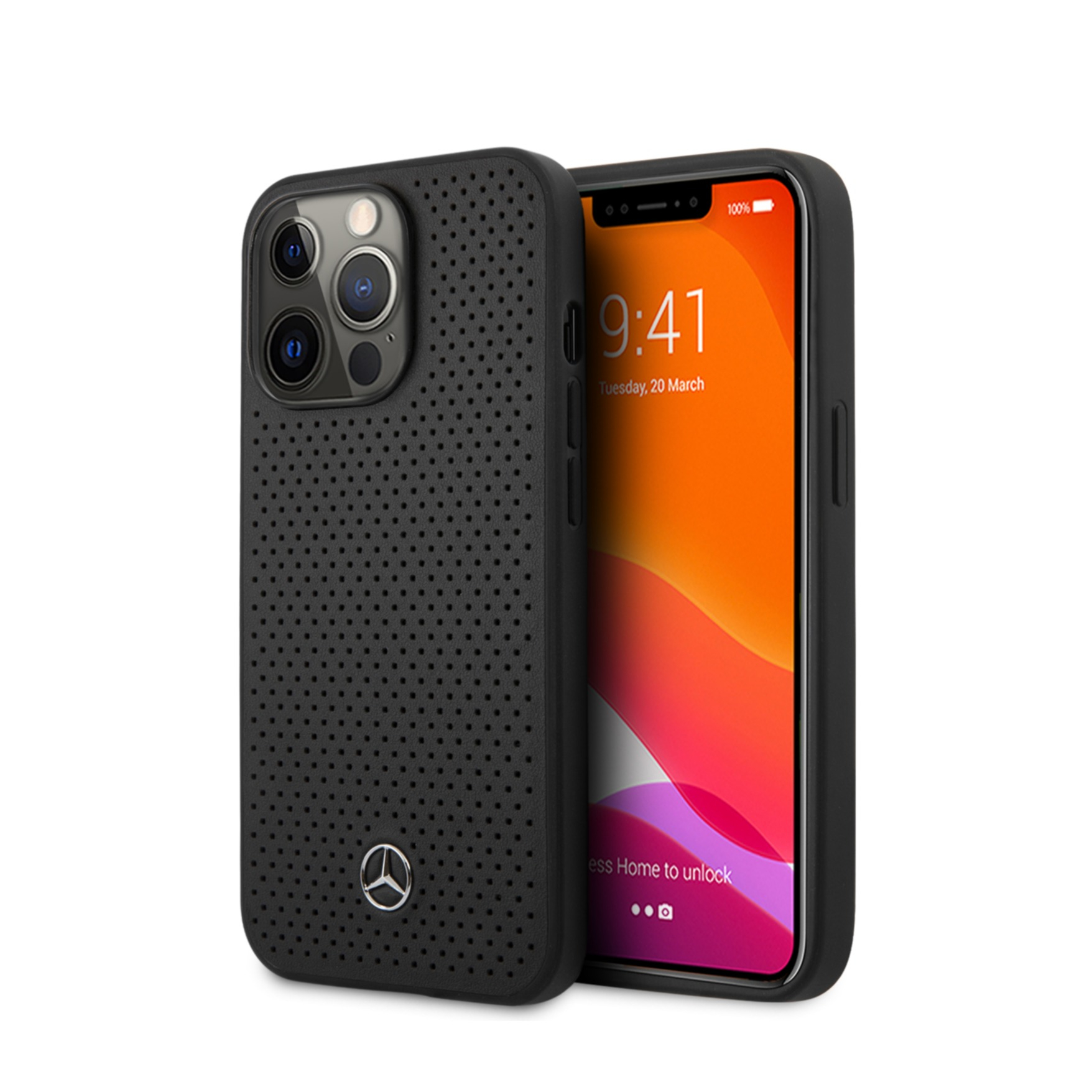 Image of Mercedes Benz - iPhone 13 Pro Echtleder Hardcase Hülle Perforated (MEHCP13LDELBK) - Schwarz bei Apfelkiste.ch