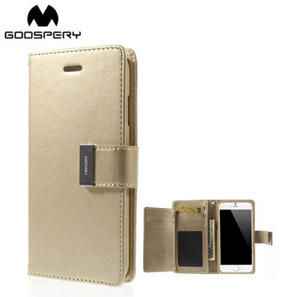 Mercury Goospery - iPhone 6 Plus / 6S Plus Leder Tasche + Kartenfächer - Gold