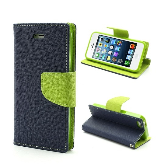 Image of Mercury Goospery - iPhone SE (2016) / 5 / 5S Leder Tasche Flipcase - Dunkelblau / Grün bei Apfelkiste.ch