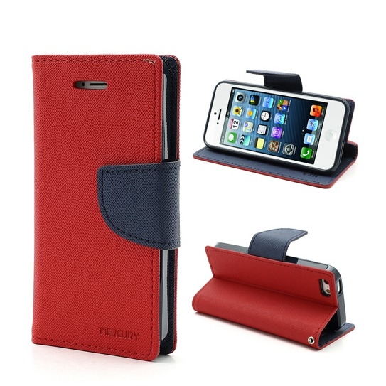 Image of Mercury Goospery - iPhone SE (2016) / 5 / 5S Leder Tasche Flipcase - Rot / Dunkelblau bei Apfelkiste.ch