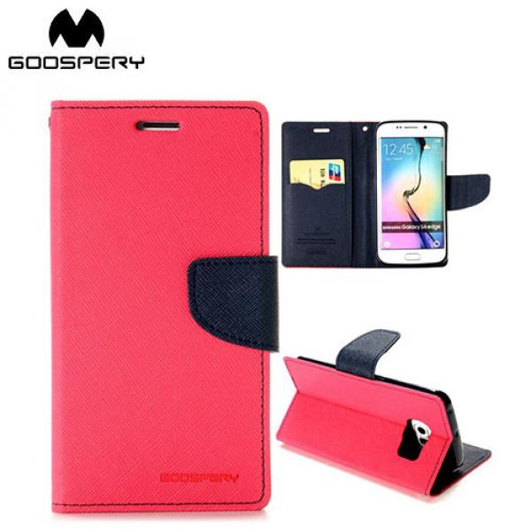 Mercury Goospery - Samsung Galaxy S6 Edge Leder Tasche Flipcase - Pink / Dunkelblau