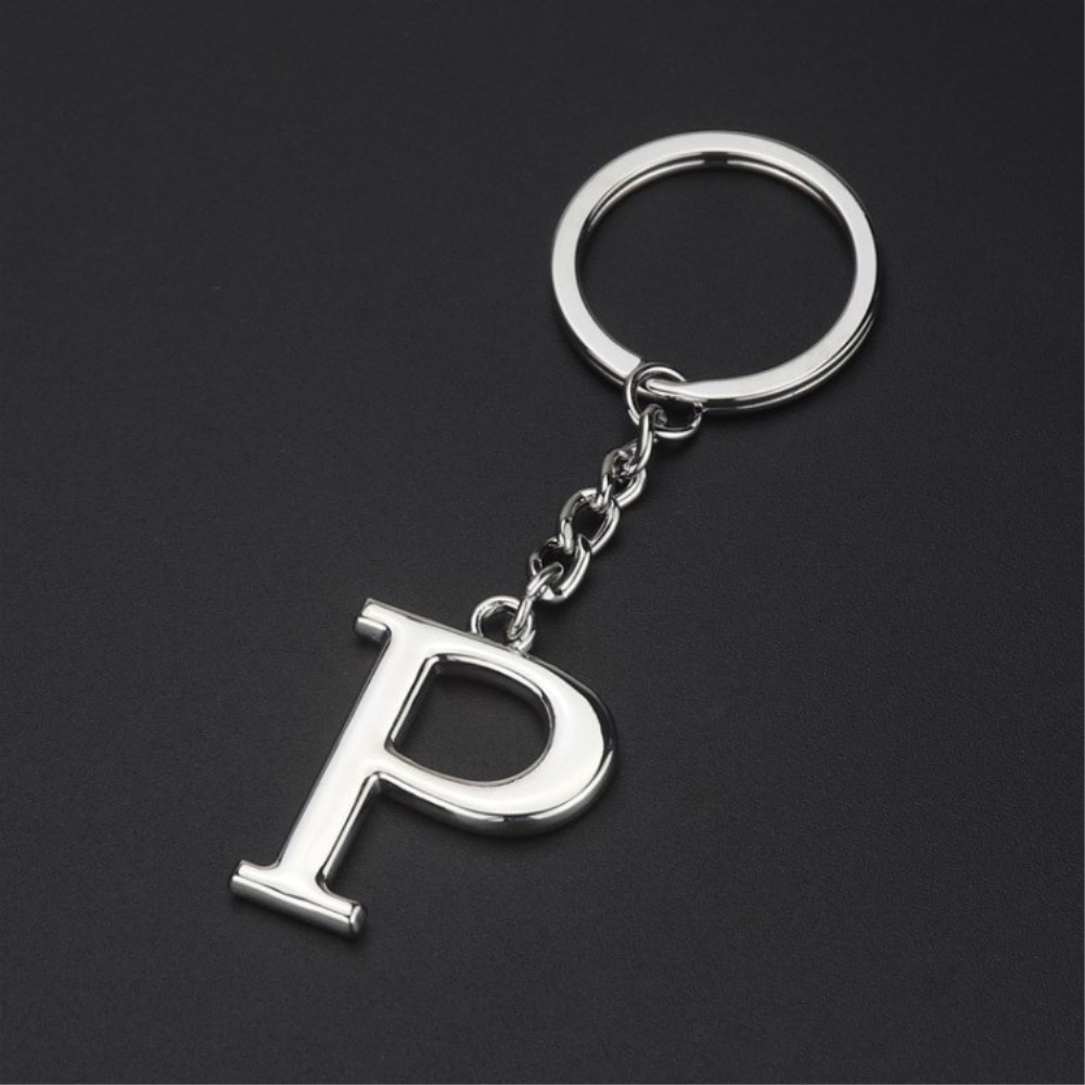 Image of Metall Buchstaben Schlüsselanhänger Accessoire mit Spaltring - Silber / P bei Apfelkiste.ch