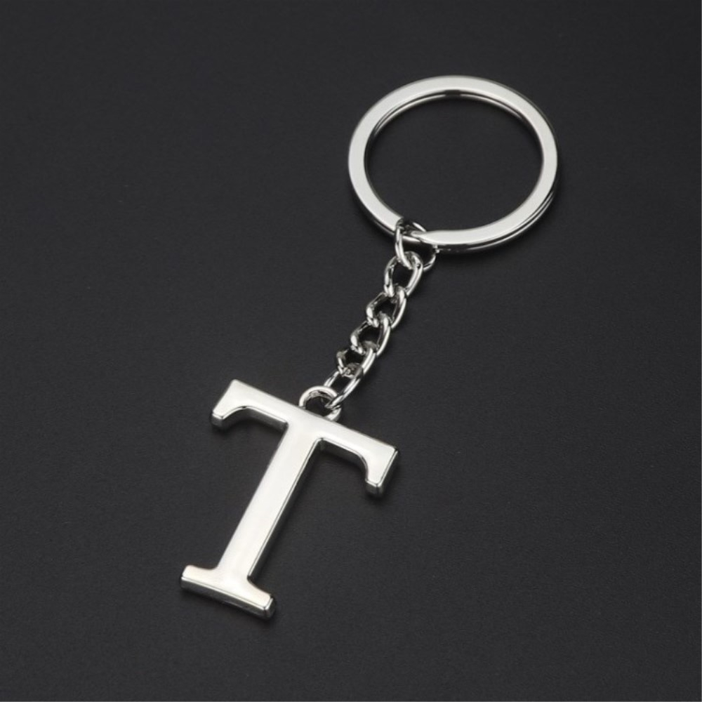 Image of Metall Buchstaben Schlüsselanhänger Accessoire mit Spaltring - Silber / T bei Apfelkiste.ch