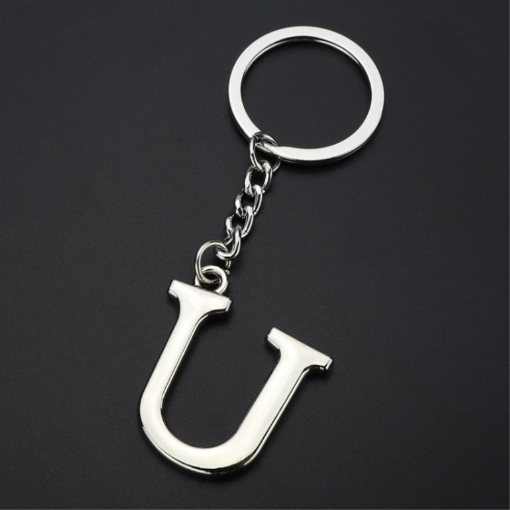 Image of Metall Buchstaben Schlüsselanhänger Accessoire mit Spaltring - Silber / U bei Apfelkiste.ch
