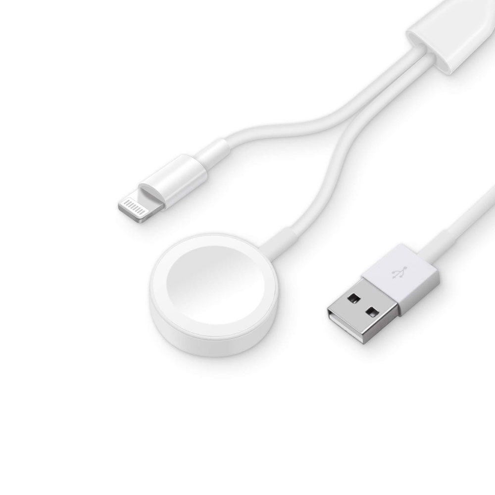 Image of (1m) 2A MFi 2in1 USB Lightning / Apple Watch Magnet Wireless Ladekabel Datenkabel - Weiss bei Apfelkiste.ch