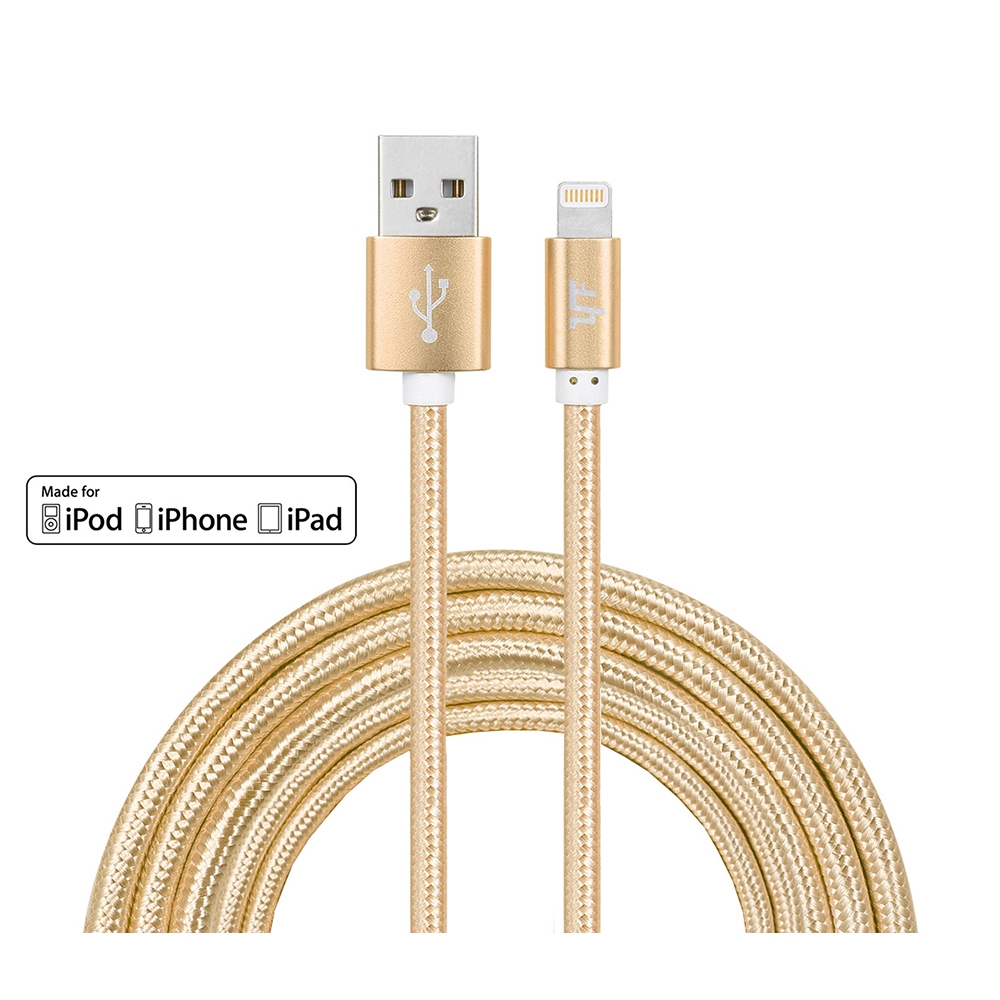 Image of (3m) 2.4A MFi Lightning USB Schnellladekabel Datenkabel Nylon - Gold bei Apfelkiste.ch