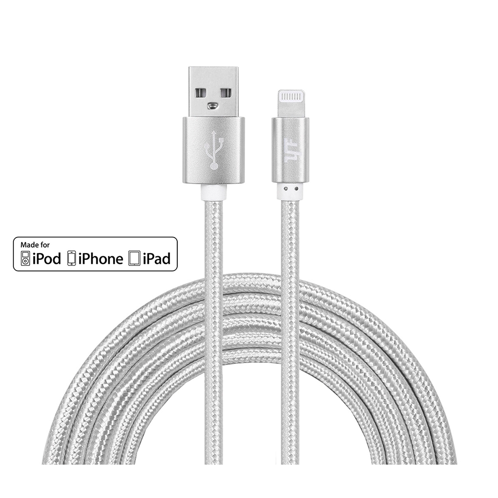 Image of (3m) 2.4A MFi Lightning USB Schnellladekabel Datenkabel Nylon - Silber bei Apfelkiste.ch
