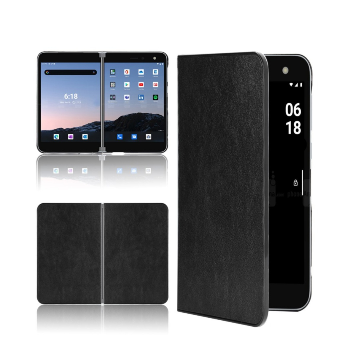 Image of Microsoft Surface Duo Leder Hardcase Hülle Litchi Look - Schwarz bei Apfelkiste.ch