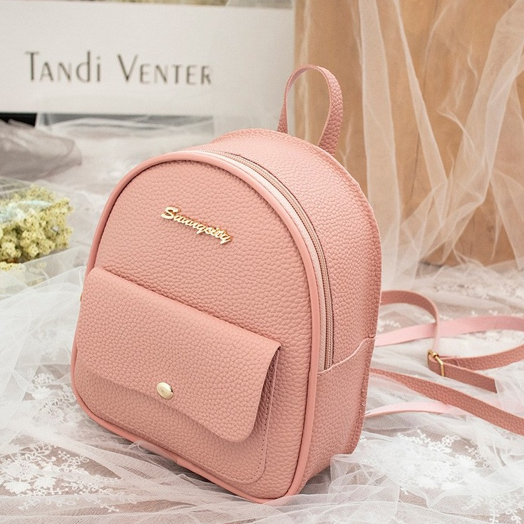 Image of Mini Leder Rucksack Fashion Umhänge Schulter Tasche - Rosa / Gold bei Apfelkiste.ch