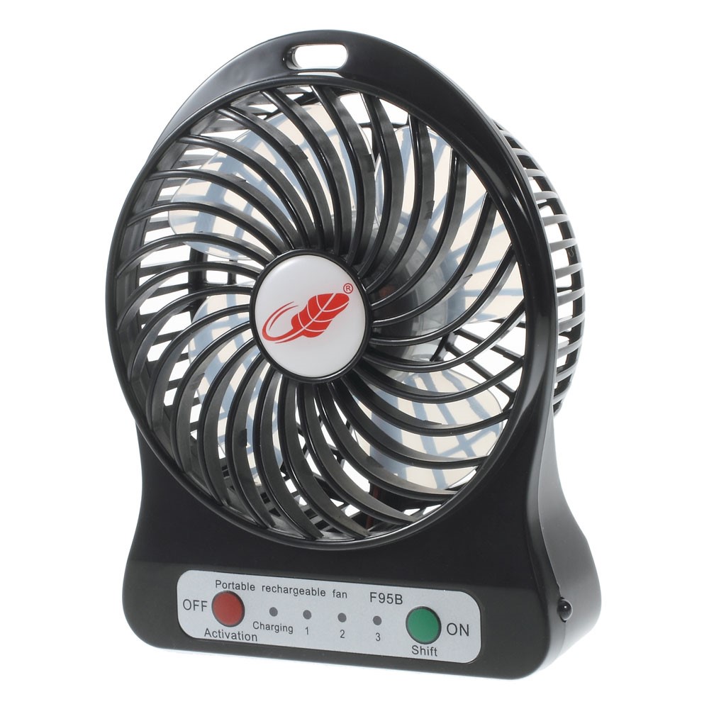 USB Mini Speed Ventilator mit Akku + LED-Licht - Schwarz