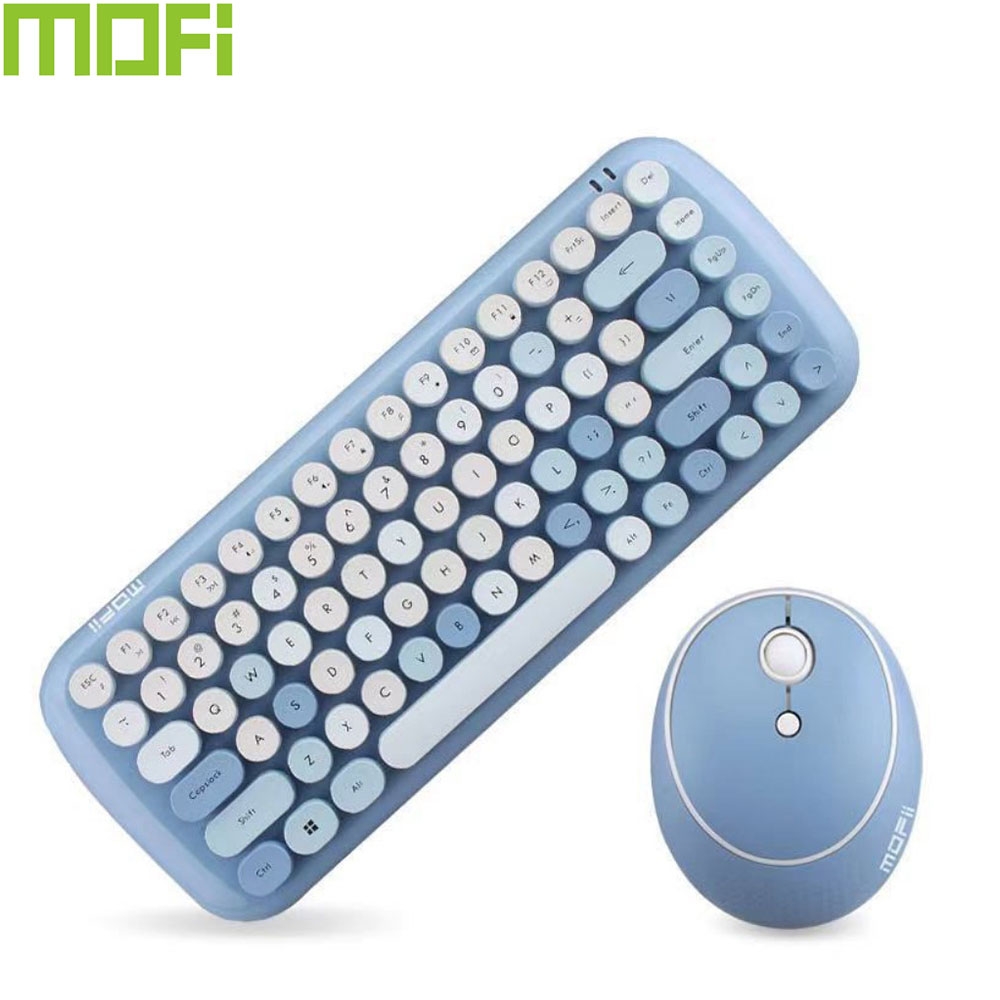 (2-tlg. Set) Mofi - Universal Kinder Tastatur Keyboard QWERTY + 2.4 GHz Optische Wireless Funk Maus (Batteriebetrieben) - Blau