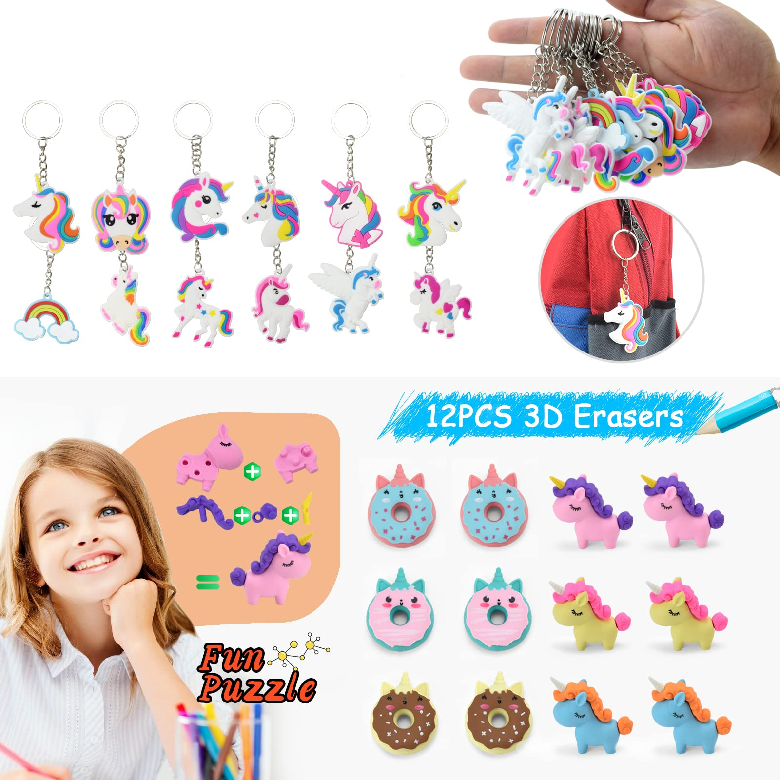 Com-four 24-teiliges Einhorn Party-Geschenk Set – Geldbörsen, Schlüsselanhänger, Flummis, Schnapp-Armbänder – Mitgebsel Für Kindergeburtstag