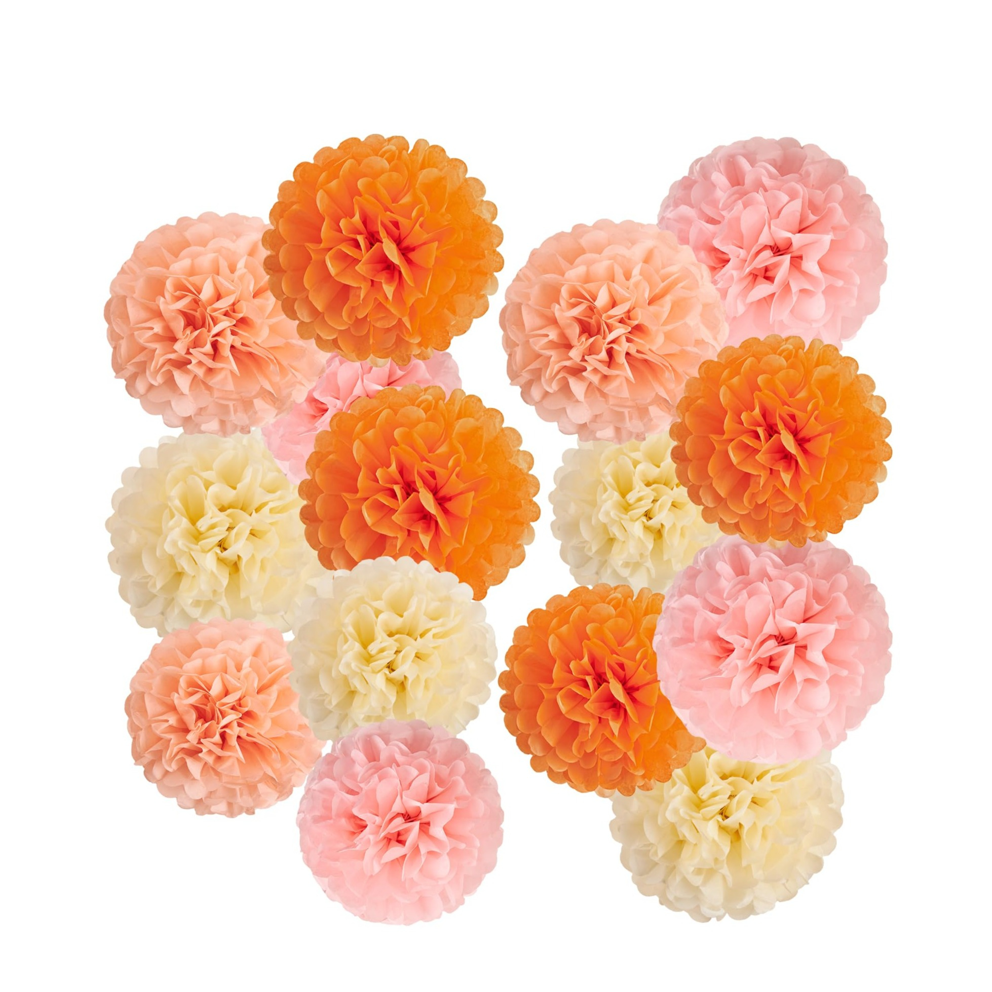 15er Set Papier Pompon's Deko Party Rosa/Orange/Creme