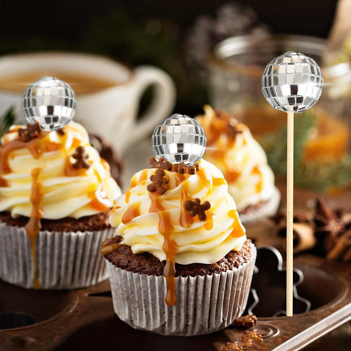 Disco-Kugel Kuchenaufsatz – 70er Jahre Dekoration Mit Spiegelkugel, Sternen & Palmen
