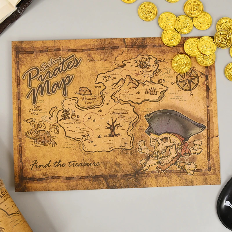 Schatzkarte Piraten-Party – Vintage-Stil, 50,8x45,7 Cm, Mit Augenbinde & Flaggen, Für Kindergeburtstag