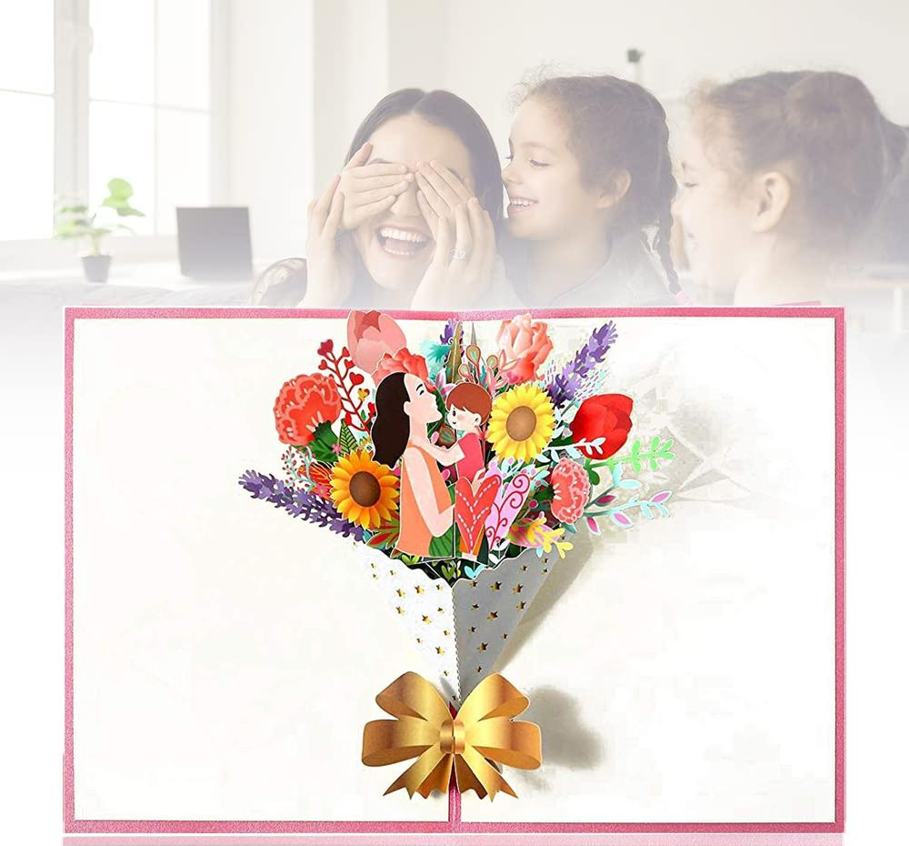 Image of Muttertags Glückwunschkarte Pop-Up Doppelkarte + Umschlag - Blumenstrauss bei Apfelkiste.ch