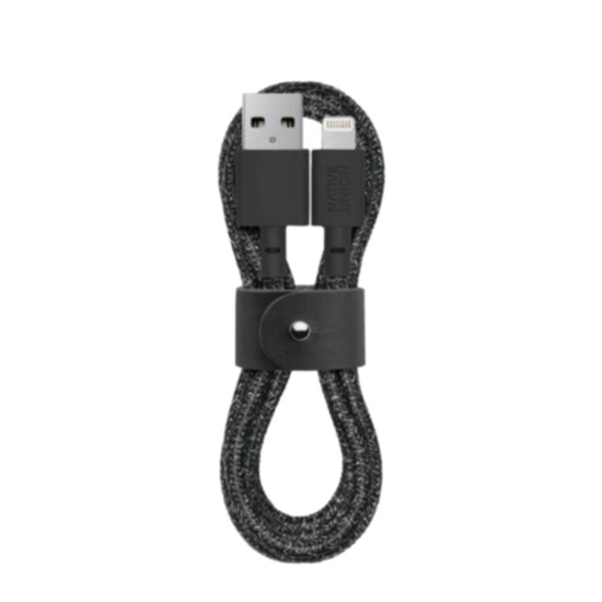 Image of Native Union - (1.2m) Belt MFi USB auf Lightning Ladekabel Nylon Datenkabel mit Leder Band (NU-BELT-KV-LCS-BLK-2) - Kosmos bei Apfelkiste.ch