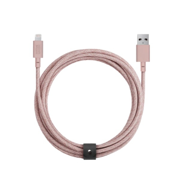 Image of Native Union - (3m) Belt MFi USB auf Lightning Ladekabel Nylon Datenkabel mit Leder Band (NU-BELT-KV-L-ROSE-3) - Rose bei Apfelkiste.ch