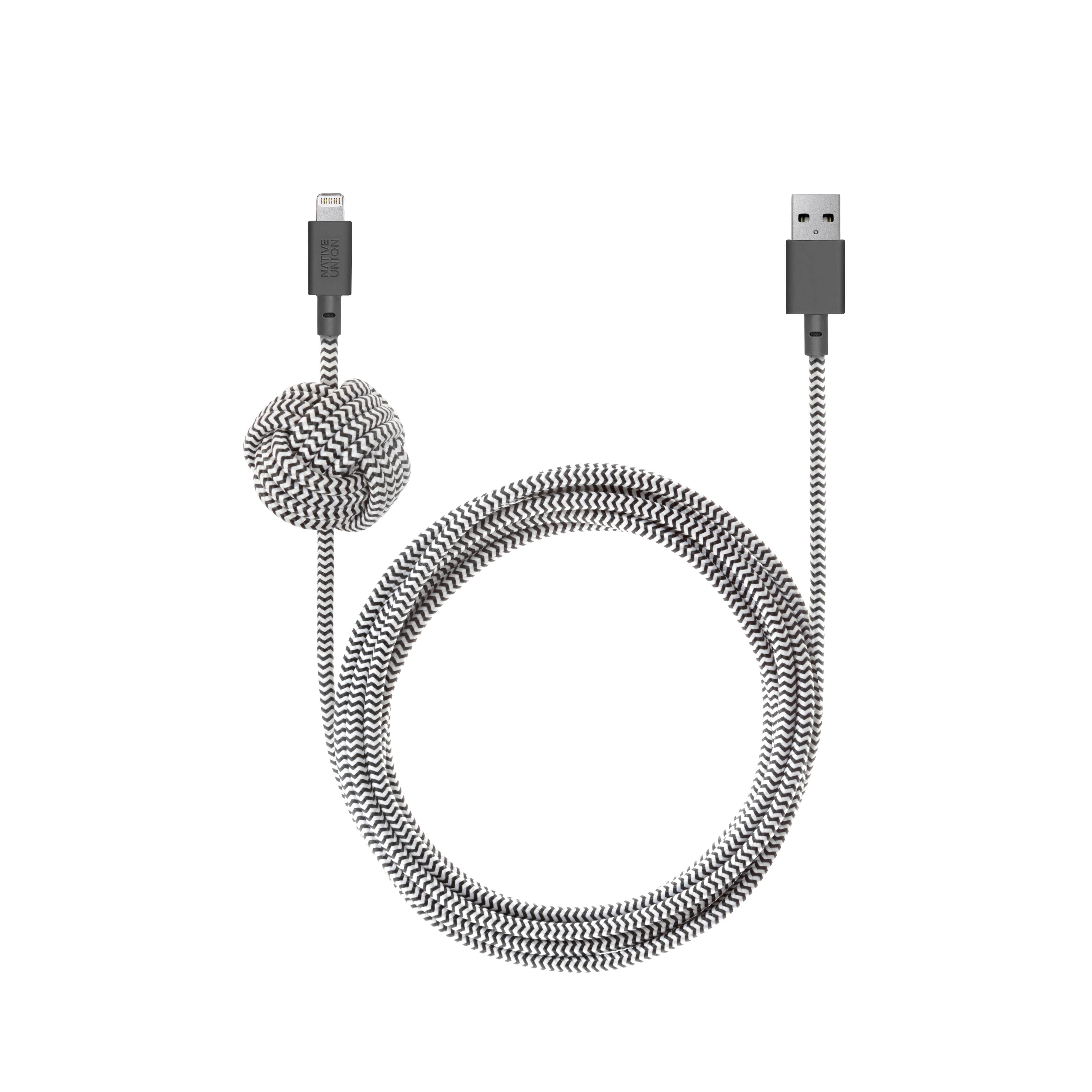 Image of Native Union - (3m) Night Cable MFi USB auf Lightning Ladekabel Nylon Datenkabel mit Anker Knoten (NU-NCABLE-KV-L-ZEB) - Zebra bei Apfelkiste.ch