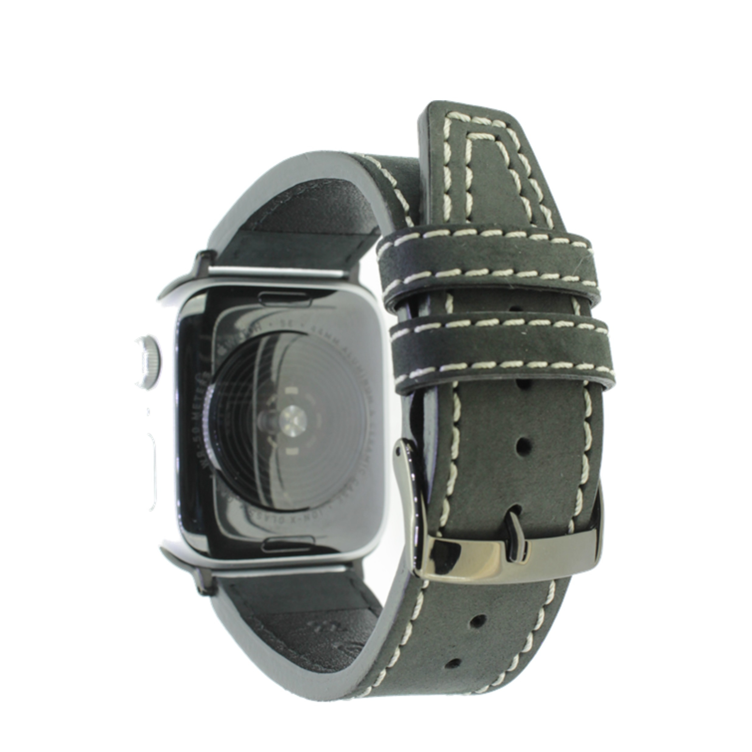 Image of Rhein Fils - Nevada Apple Watch (45/44/42 mm) Rindsleder Handgefertigtes Ersatz Armband (Gelenkumfang: 190 - 235mm) - Schwarz bei Apfelkiste.ch