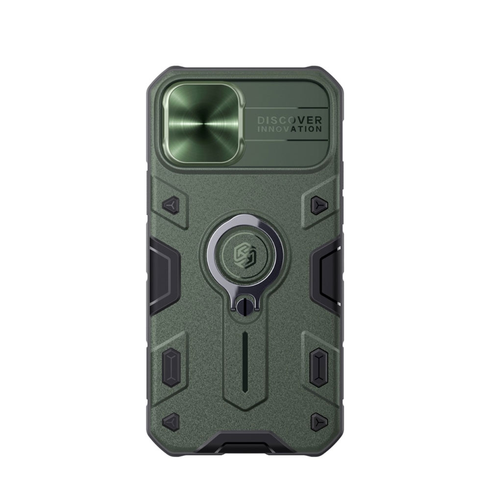 Image of Nillkin - iPhone 12 / iPhone 12 Pro Hybrid Hardcase Hülle mit Cam-Slider + Kickstand Haltering - Grün bei Apfelkiste.ch