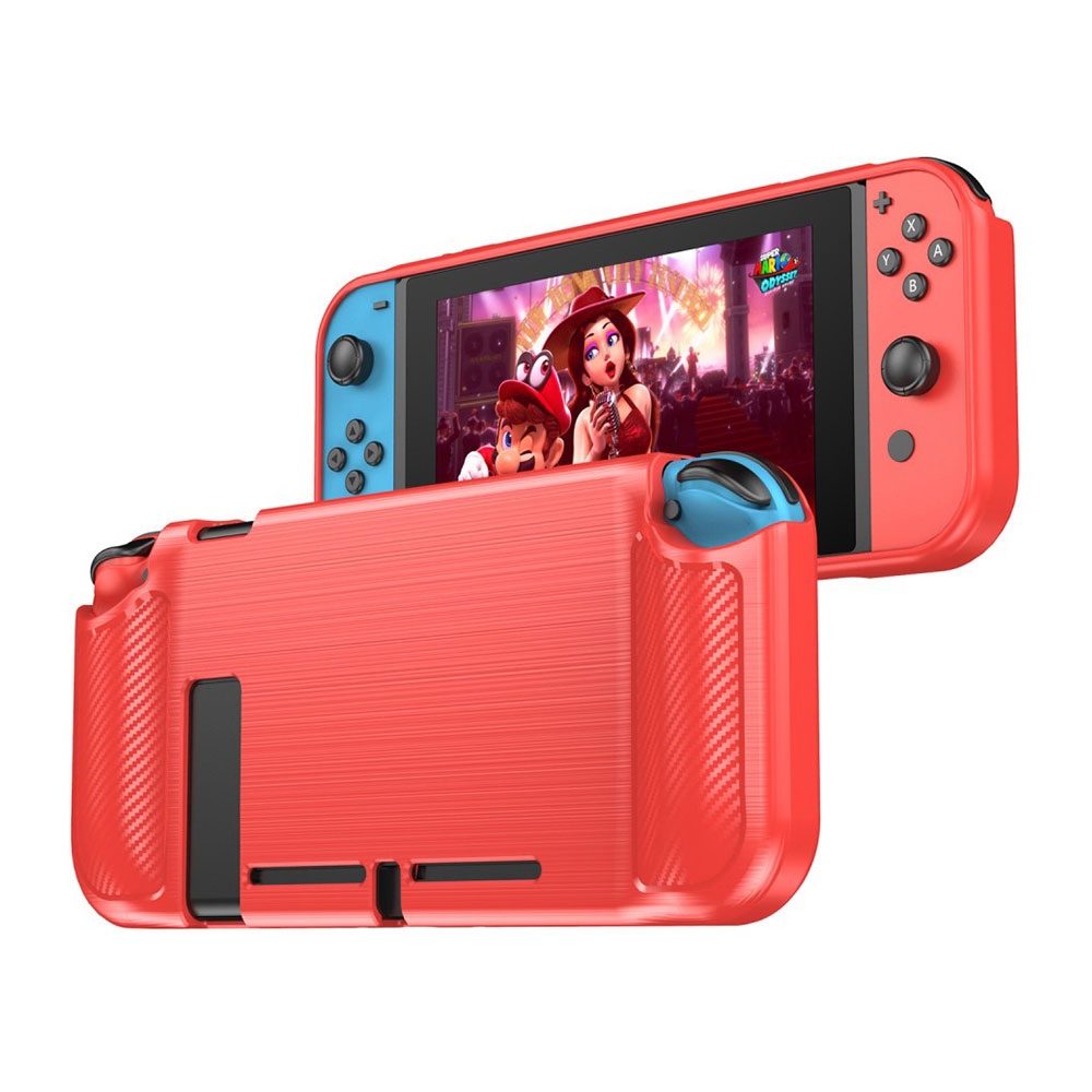 Image of Nintendo Switch Silikon Gummi Case Schutzhülle im Carbon Look - Rot bei Apfelkiste.ch