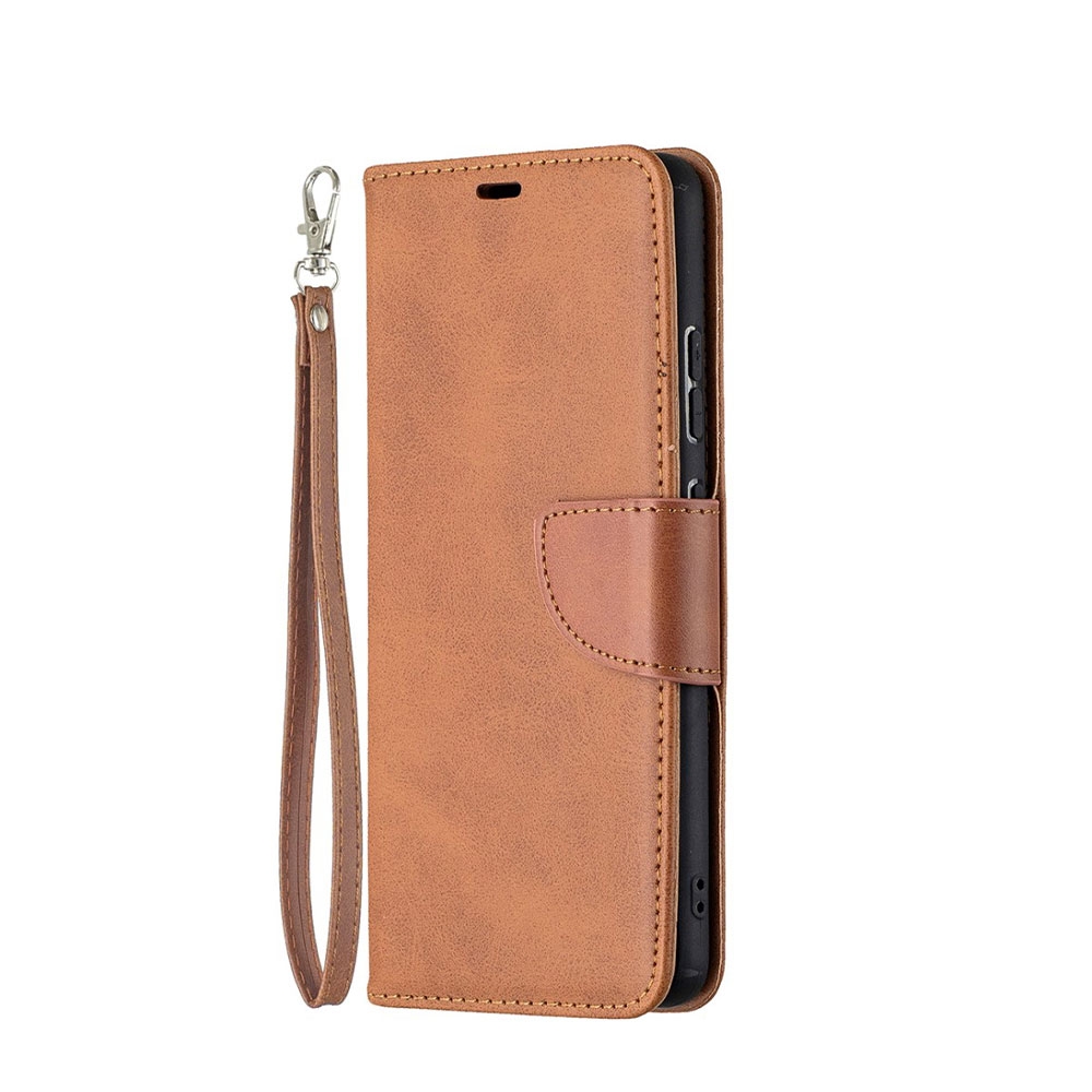 Image of Nokia 2.4 Leder Tasche Flip Cover mit Kartenfach + Handschlaufe - Braun bei Apfelkiste.ch