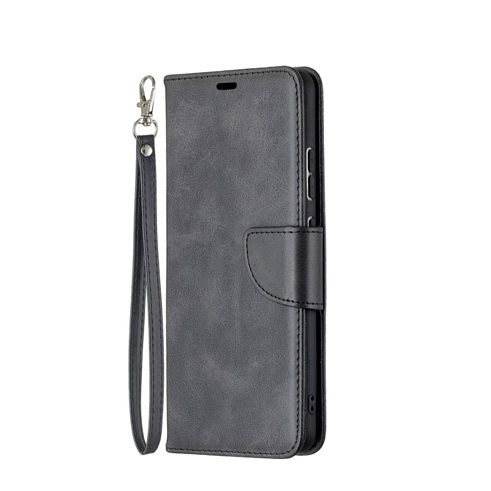 Image of Nokia 2.4 Leder Tasche Flip Cover mit Kartenfach + Handschlaufe - Schwarz bei Apfelkiste.ch