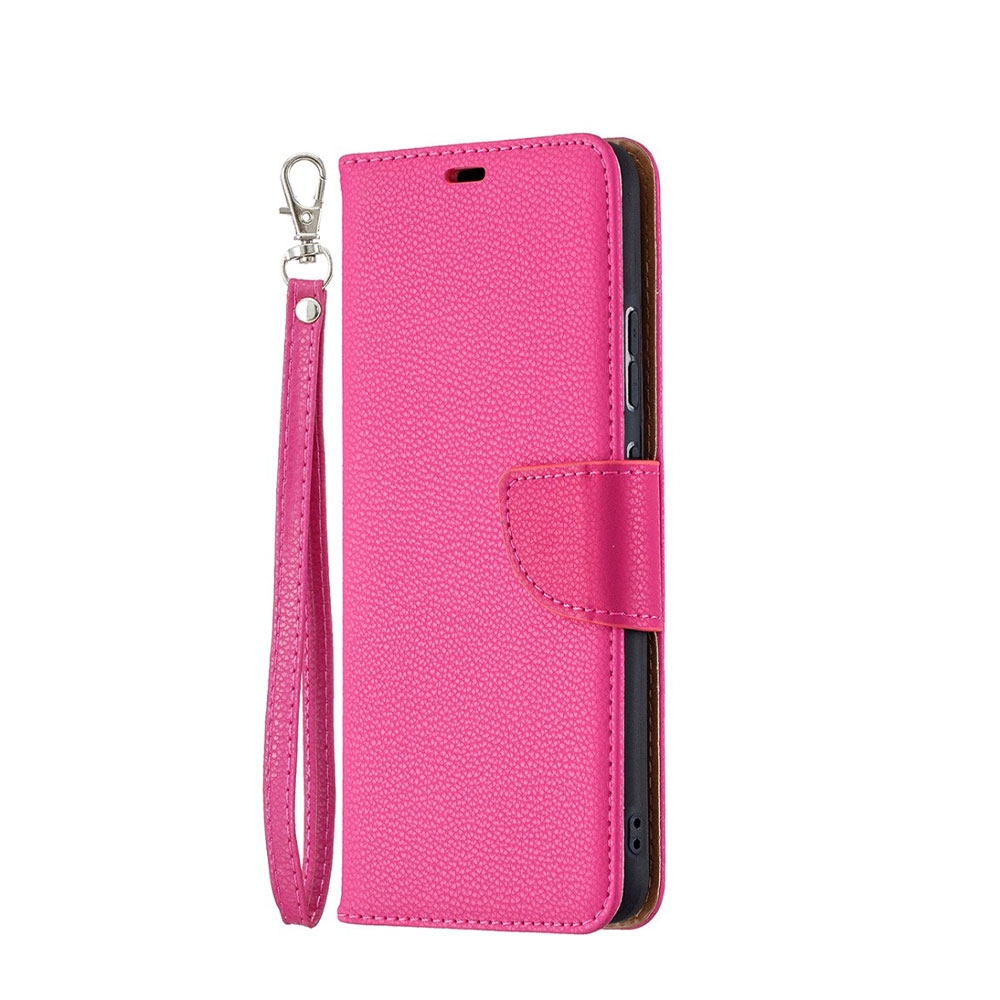 Image of Nokia 2.4 Leder Tasche Flip Cover im Litchi Look mit Kartenfach + Handschlaufe - Pink bei Apfelkiste.ch