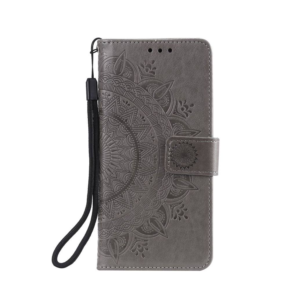 Image of Nokia 2.4 Leder Tasche Wallet - Mandala Flowers - Grau bei Apfelkiste.ch