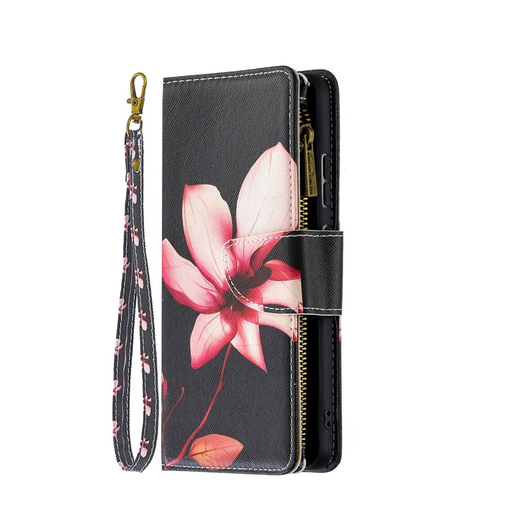Image of Nokia 2.4 Leder Wallet Etui Tasche mit 9 Kartenfächern + Münzfach - Pinke Blume bei Apfelkiste.ch