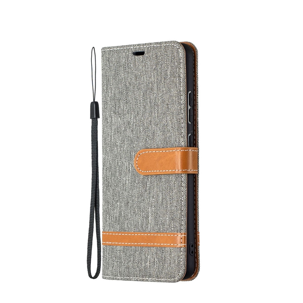 Image of Nokia 2.4 Stoff Tasche im Jeans Look mit Kartenfach + Magnetverschluss - Grau / Braun bei Apfelkiste.ch