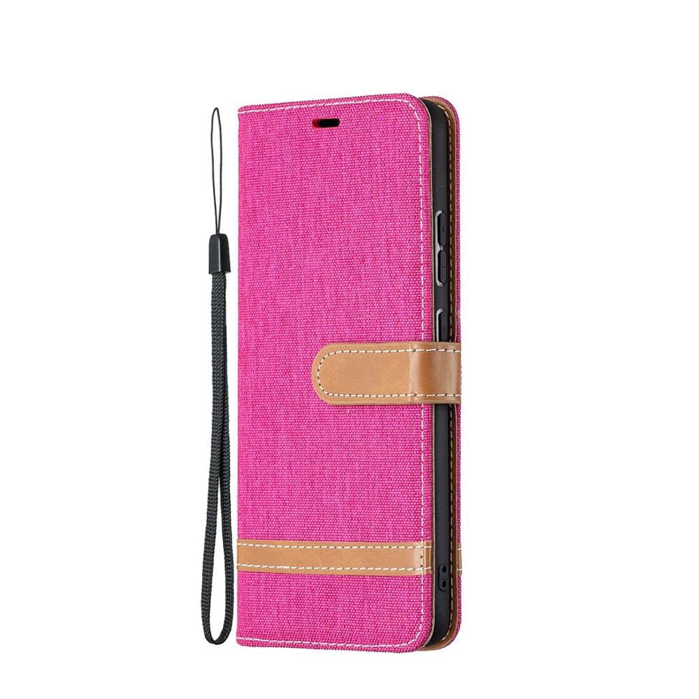 Image of Nokia 2.4 Stoff Tasche im Jeans Look mit Kartenfach + Magnetverschluss - Pink / Braun bei Apfelkiste.ch