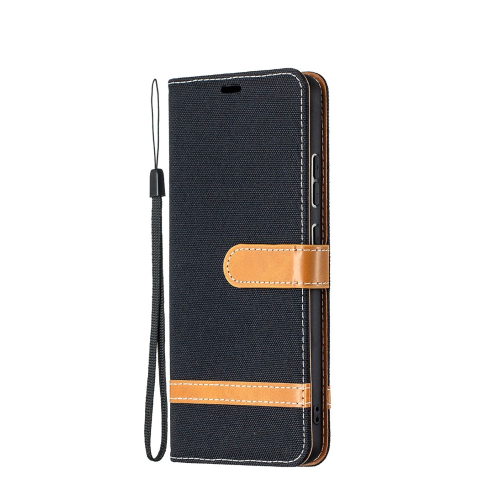 Image of Nokia 2.4 Stoff Tasche im Jeans Look mit Kartenfach + Magnetverschluss - Schwarz / Braun bei Apfelkiste.ch