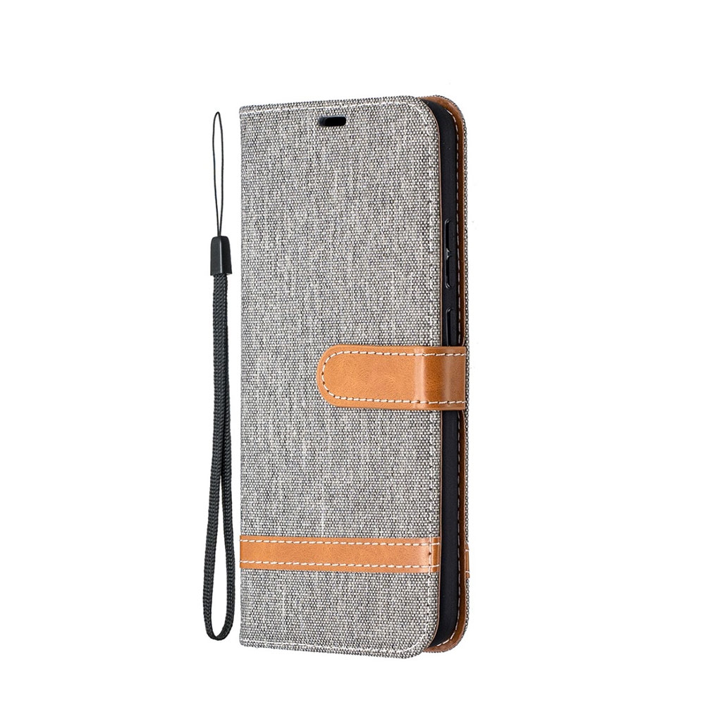 Image of Nokia 3.4 Stoff Tasche im Jeans Look mit Kartenfach + Magnetverschluss - Grau / Braun bei Apfelkiste.ch