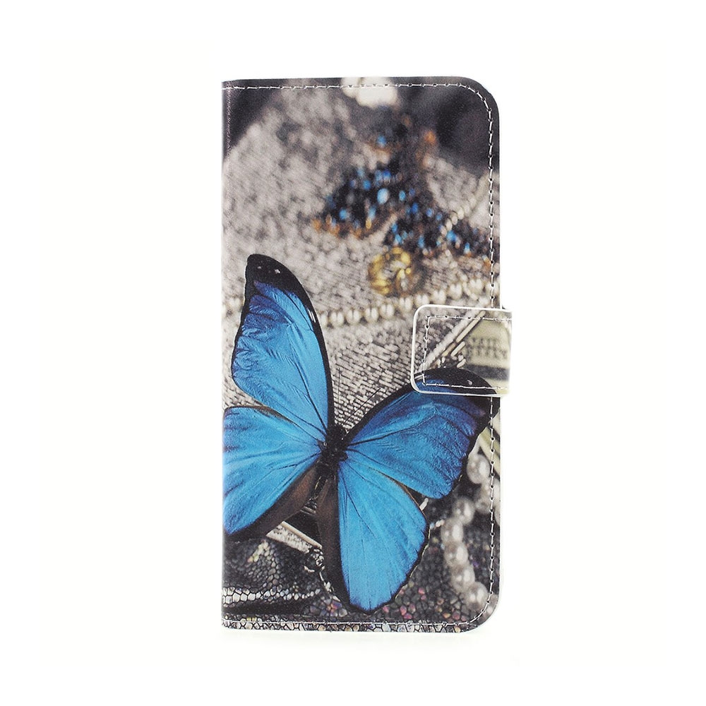 Nokia 3 Leder Tasche Portemonnaie mit Kartenfächern - Blauer Schmetterling