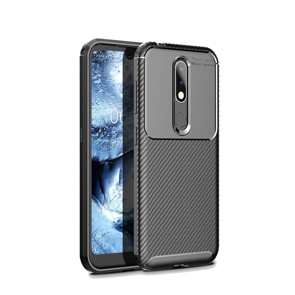 Image of Nokia 4.2 Gummi Case Schutzhülle mit Air Cushion Fallschutz im Carbon Look - Schwarz bei Apfelkiste.ch