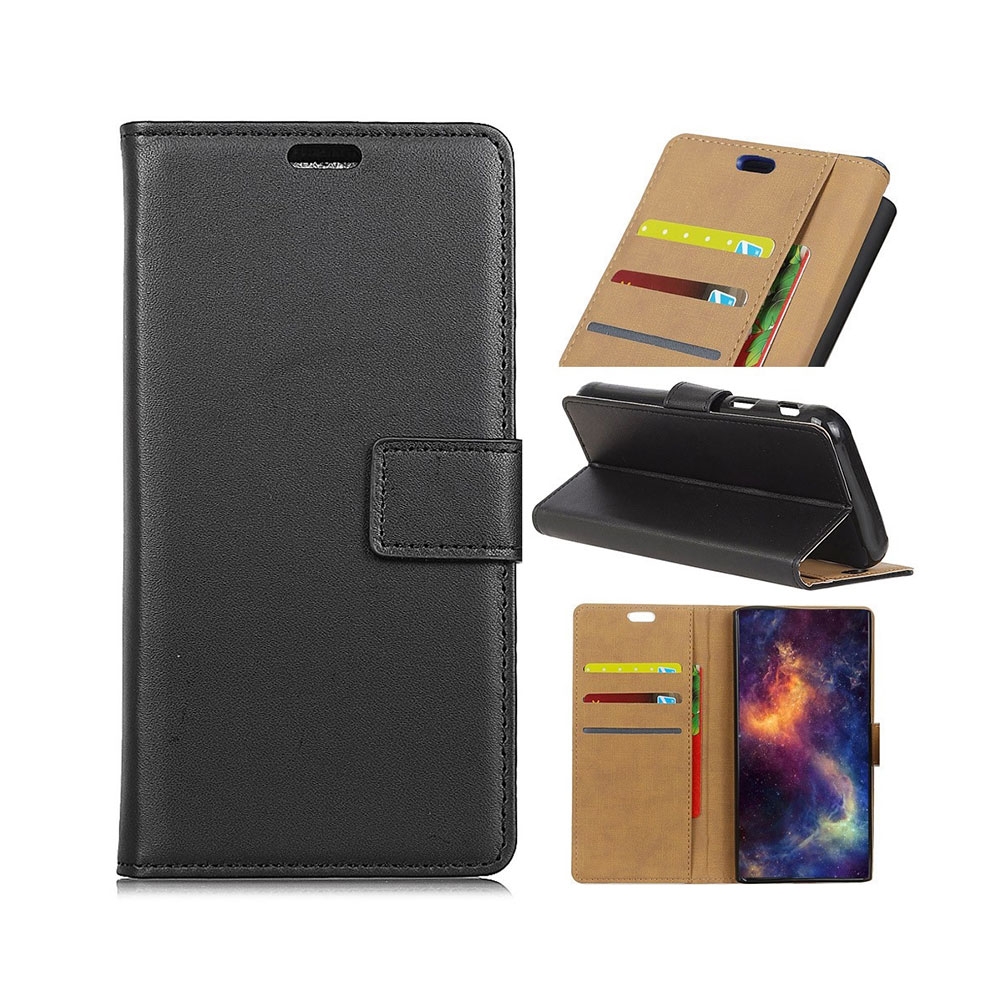 Nokia 5.1 Leder Tasche Flip Cover mit Kartenfächer - Schwarz