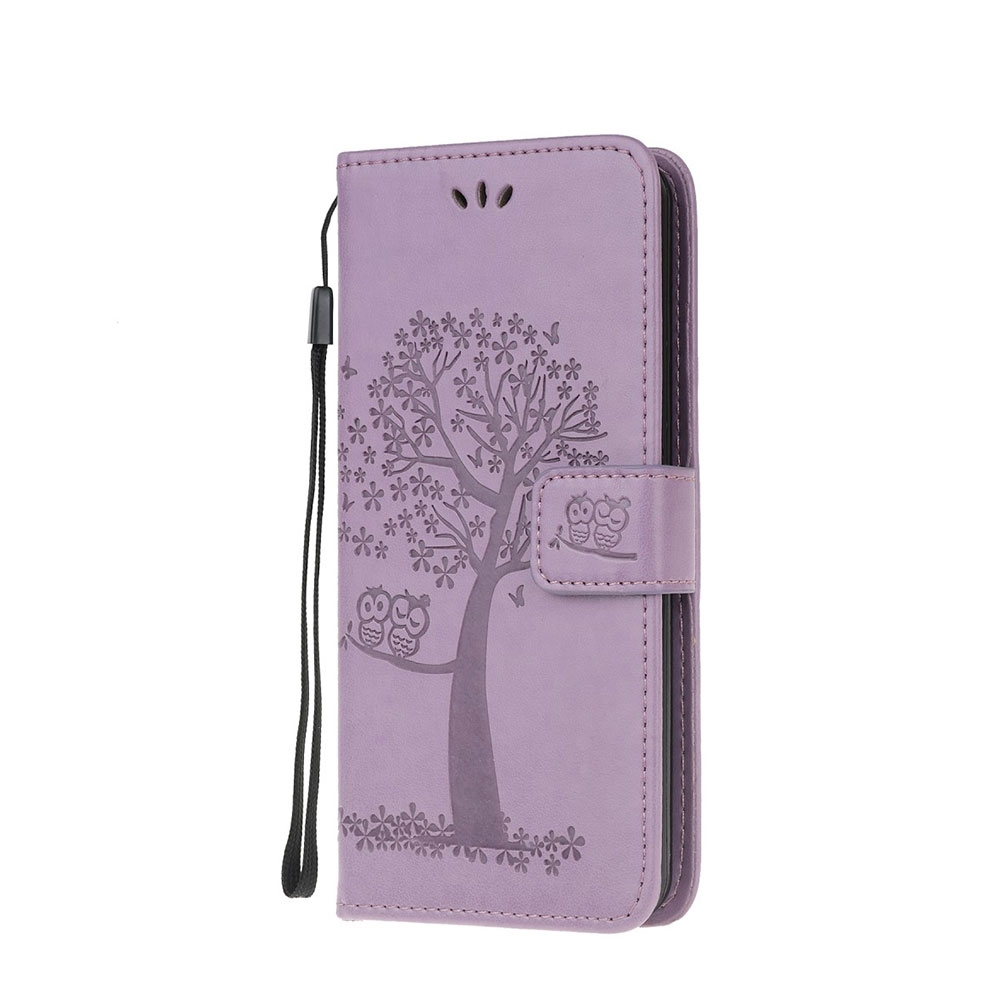 Image of Nokia 5.3 Leder Tasche Flip Cover Verliebte Eulen - Lila bei Apfelkiste.ch