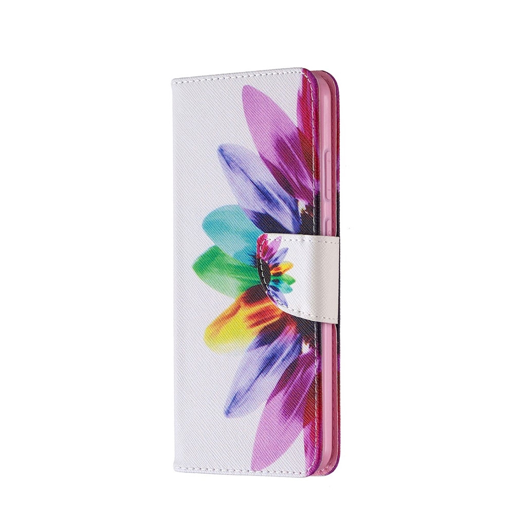 Nokia 5.3 Leder Tasche mit Kartenfächern Rainbow Flower - Weiss