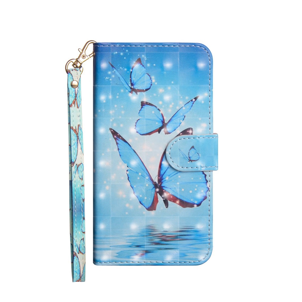 Image of Nokia 5.3 Leder Tasche mit Kartenfach + Handschlaufe - Schmetterling (Blau) bei Apfelkiste.ch