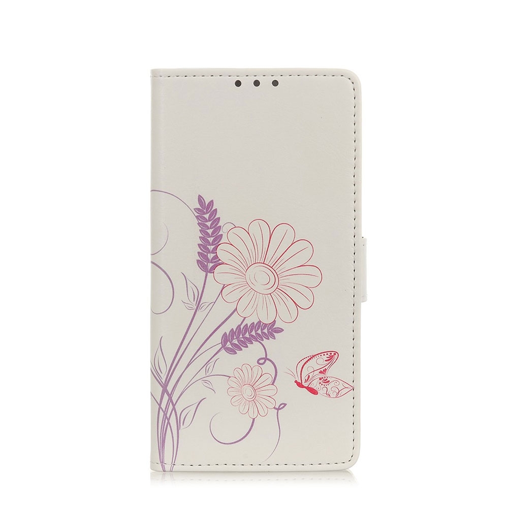 Nokia 5.3 Leder Tasche Wallet Case Schmetterling und Blumen - Weiss