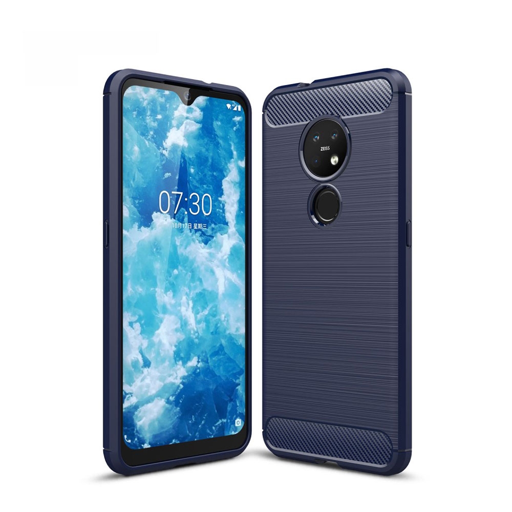 Image of Nokia 6.2 / Nokia 7.2 Gummi Case Schutzhülle im Carbon Look - Dunkelblau bei Apfelkiste.ch