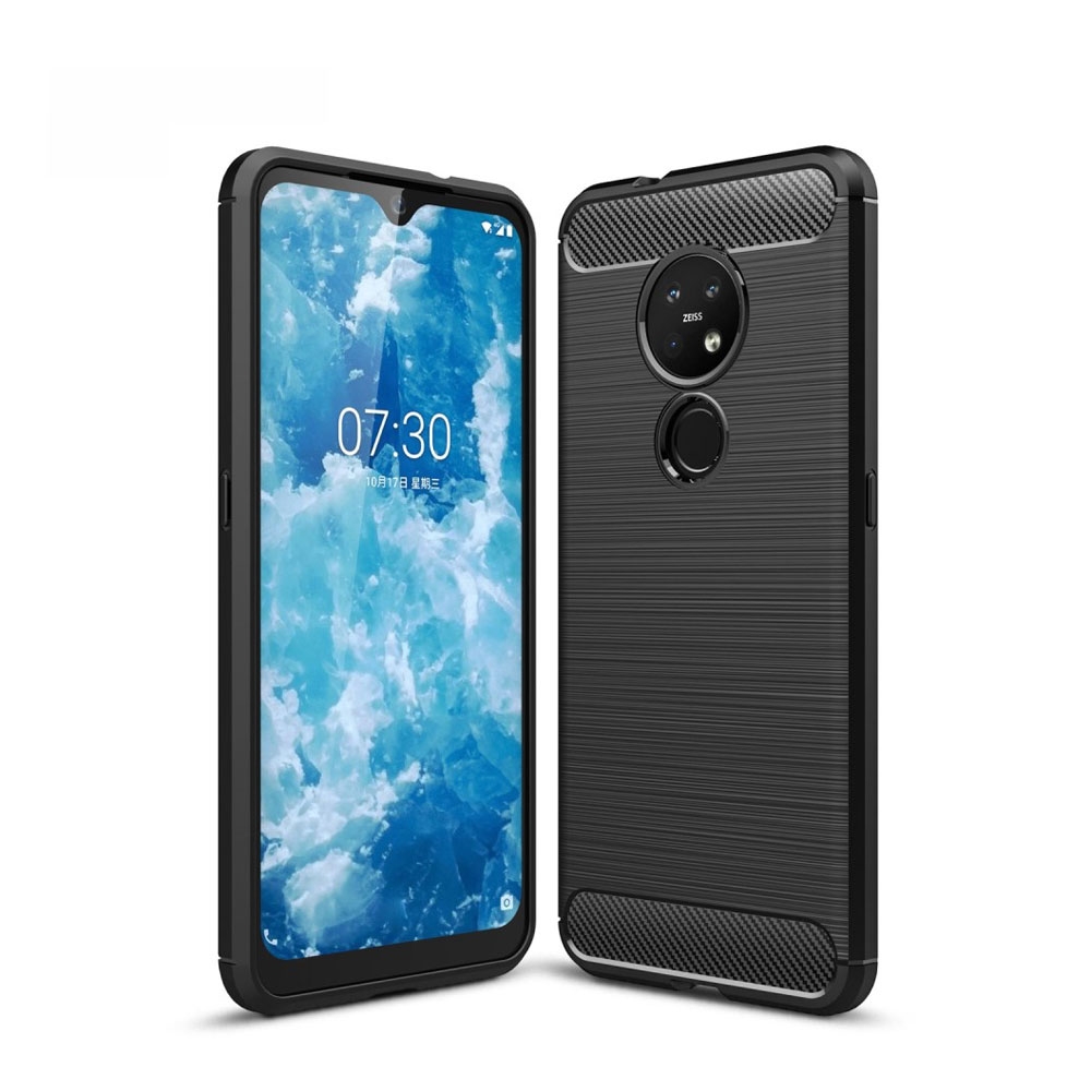 Image of Nokia 6.2 / Nokia 7.2 Gummi Case Schutzhülle im Carbon Look - Schwarz bei Apfelkiste.ch