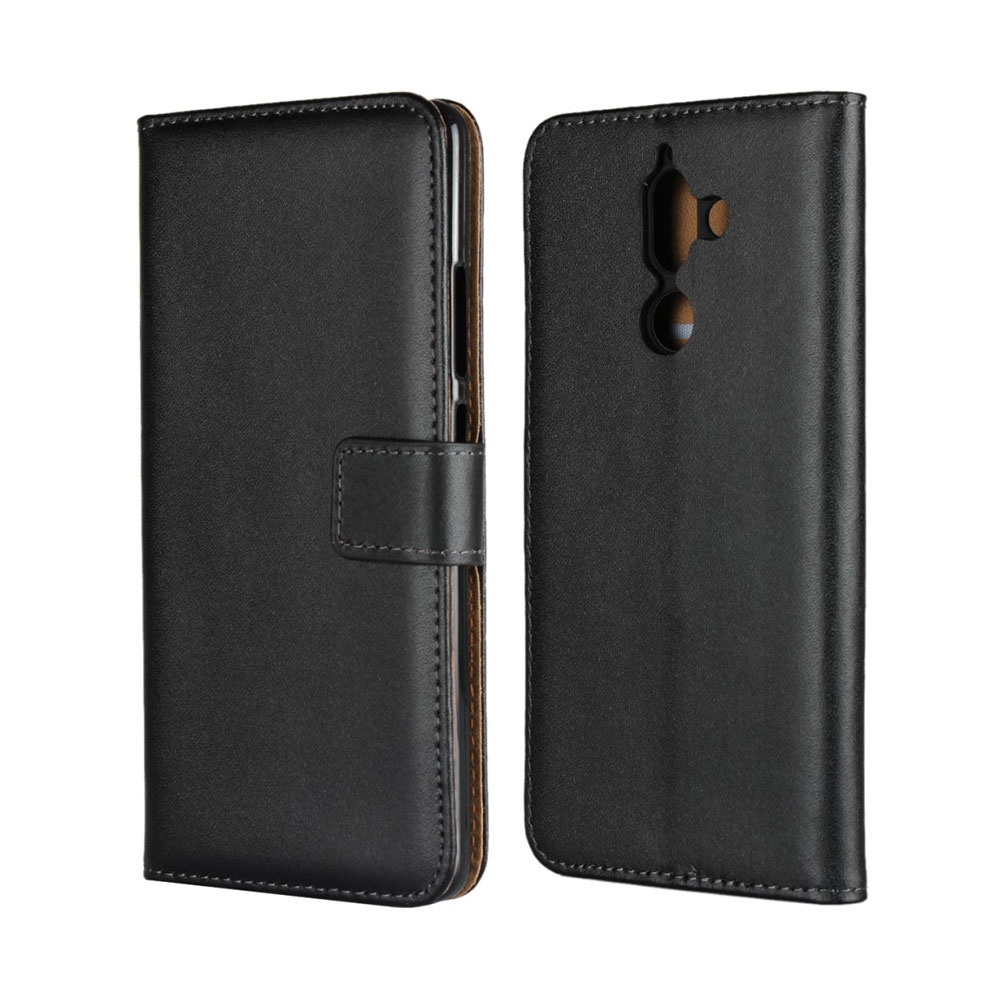 Image of Nokia 7 Plus Echtleder Tasche Hülle Flip Cover mit Kartenfach - Schwarz bei Apfelkiste.ch