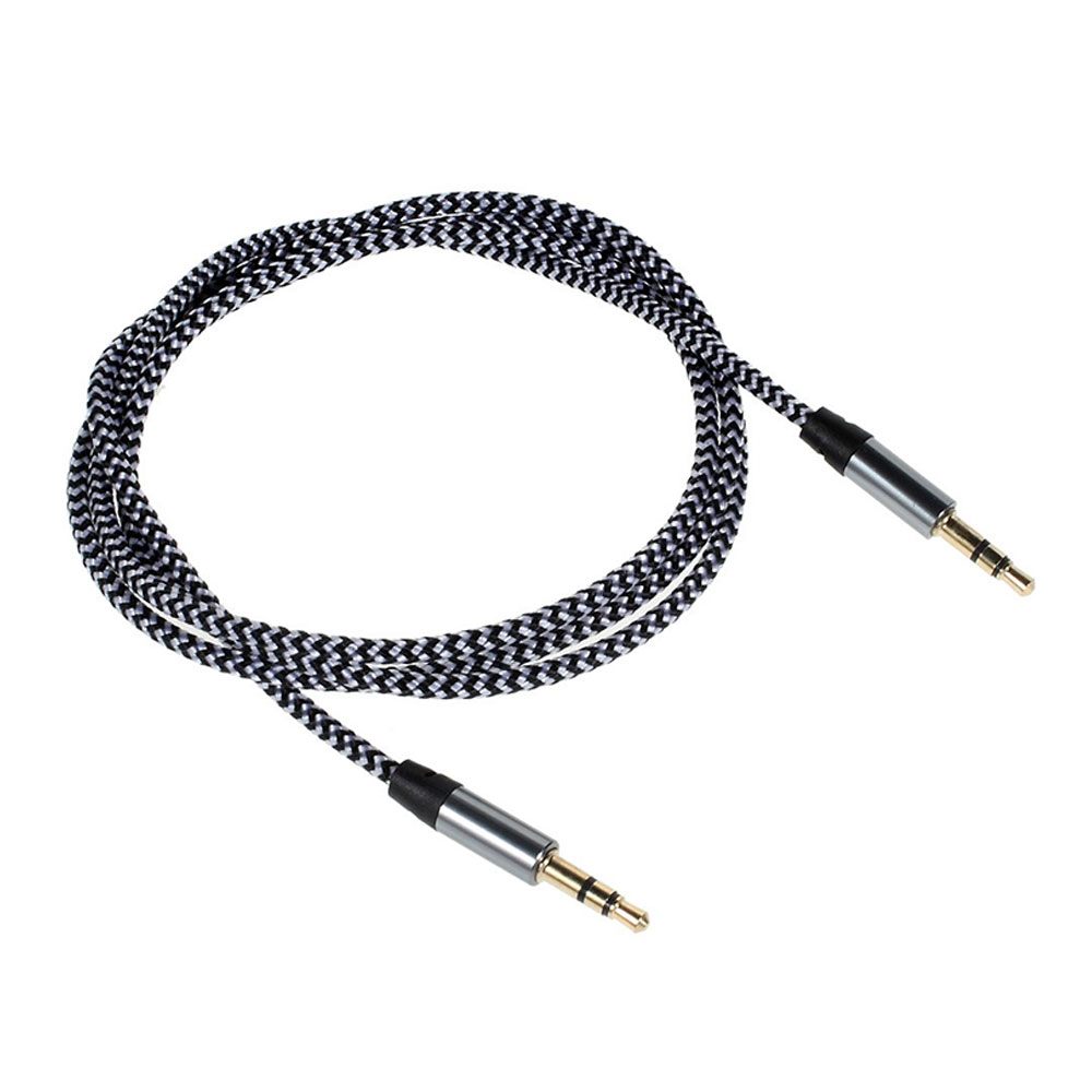 Image of (100cm) Nylon Audio 3.5mm AUX Klinke Kabel (vergoldete Stecker) - Schwarz / Weiss bei Apfelkiste.ch